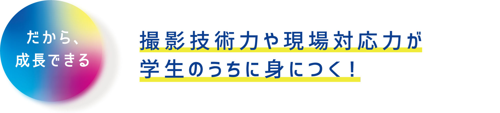 撮影技術力や現場対応力が学生のうちに見につく！