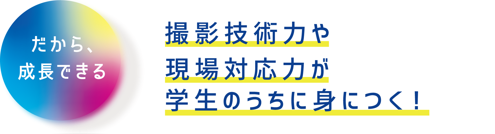 撮影技術力や現場対応力が学生のうちに見につく！
